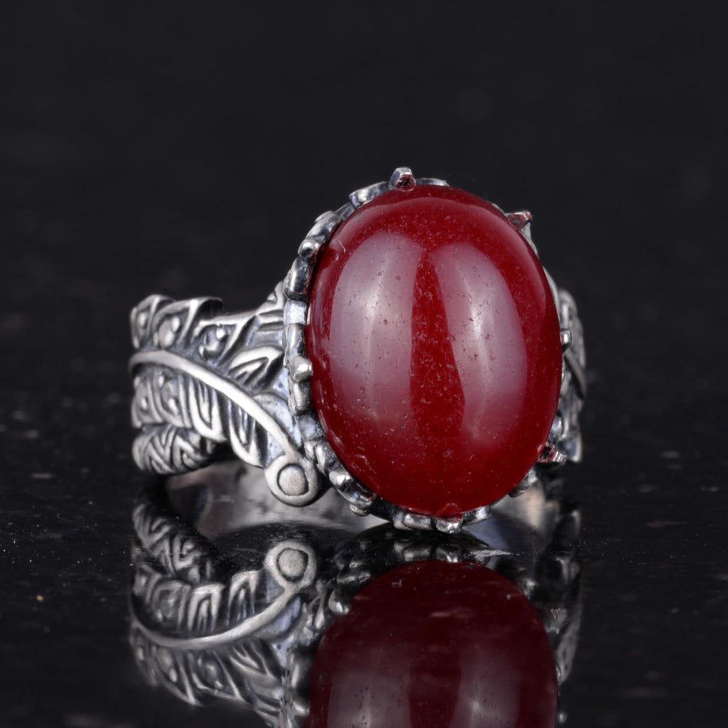 Natural Cabochon Ruby Stone Silver Women's Ring — 5