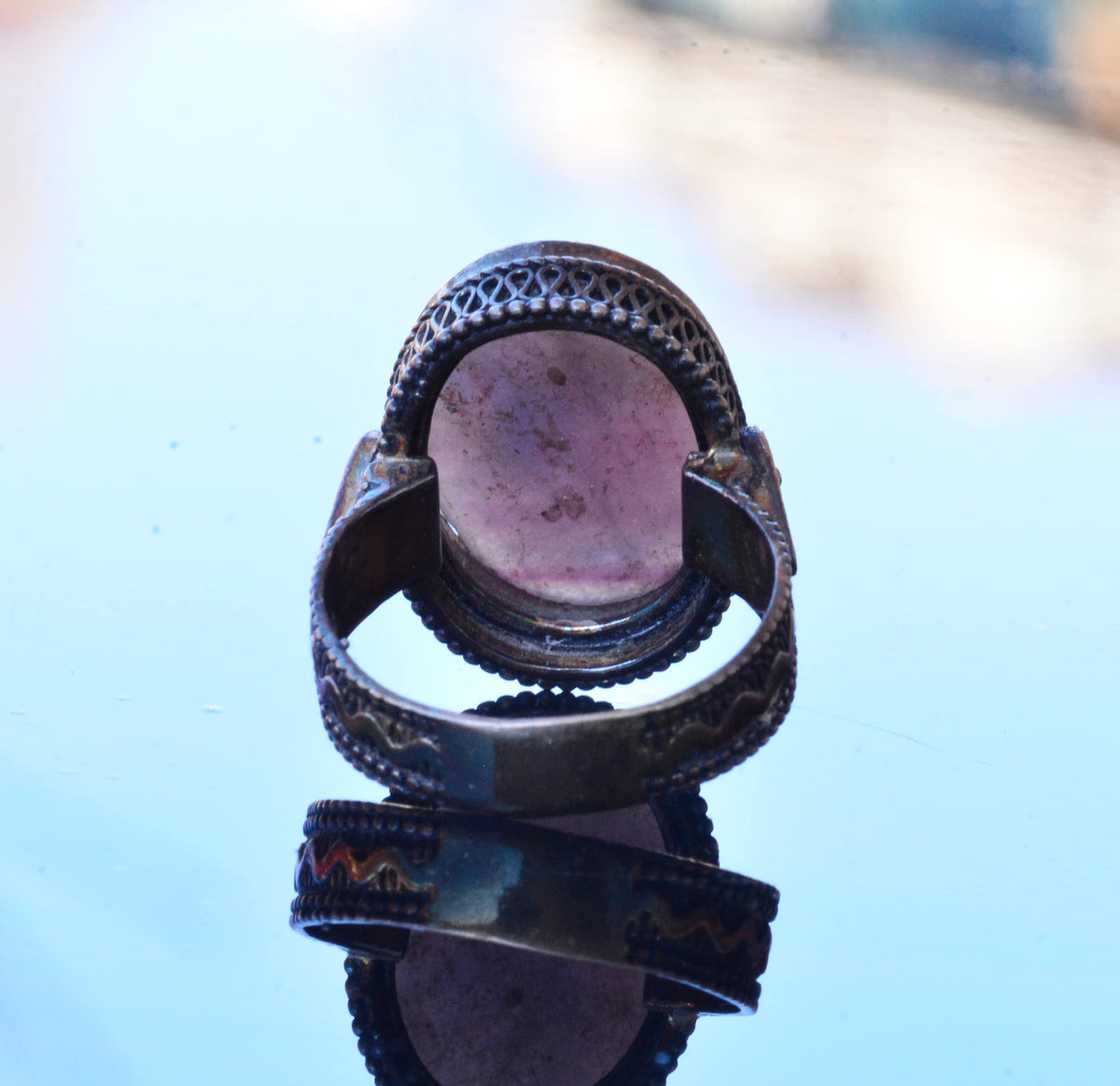 Kambo Handcrafted Ring with Natural Pink Sapphire Gemstone, Silver Men's Ring - Minimalist Design for Mature Individuals, Symbol of Love — 8