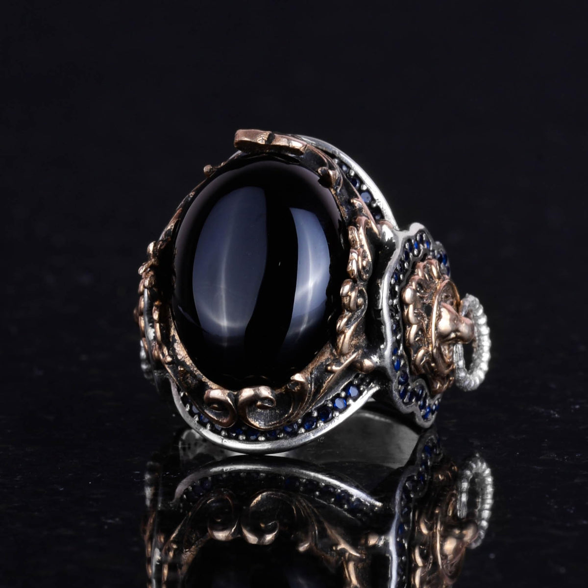 Onyx Stone Ring, Handmade Lion Head Men's Ring, 925 Sterling Silver Design Men's Ring — 5