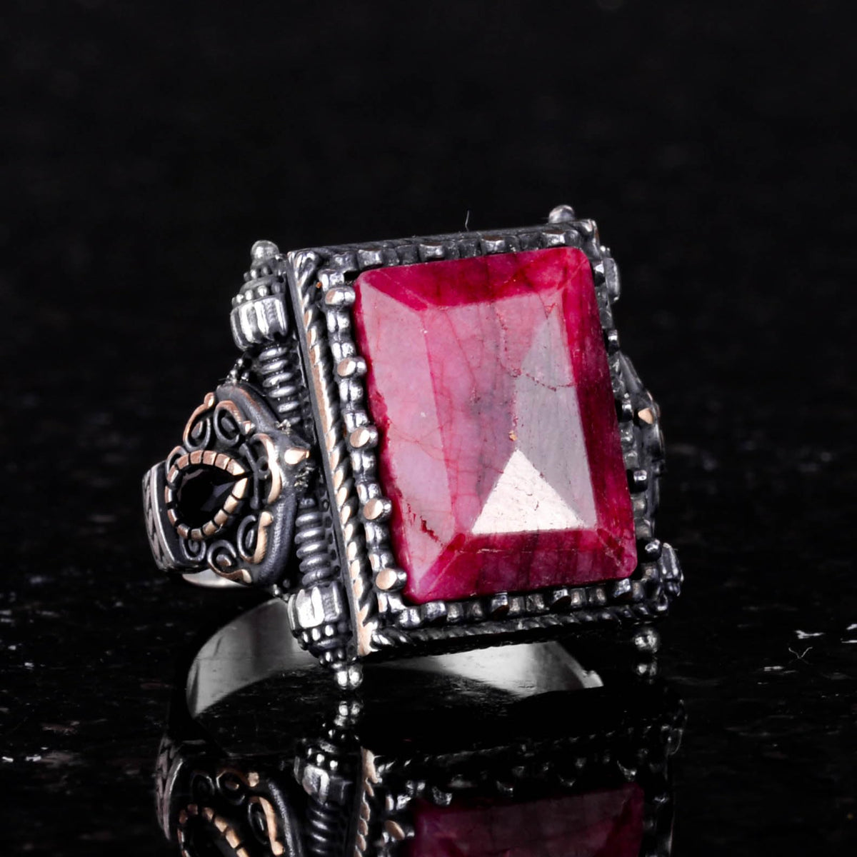 Kambo Real Natural Ruby Stone 925 Sterling Silver Men's Ring – Modern Design — 5
