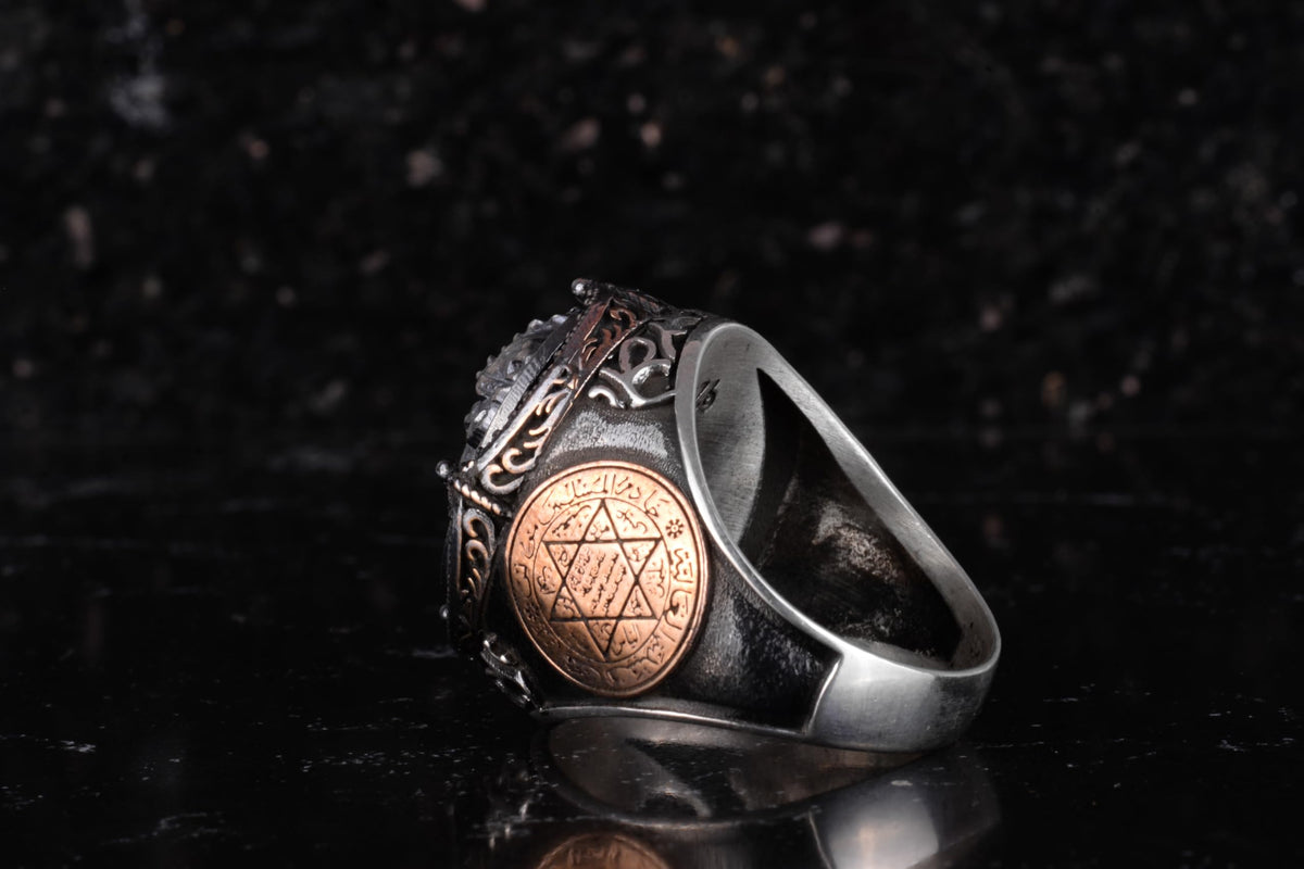 KAMBO Large Men's 925 Sterling Silver Ring – Bronze Star of David Detail – Symbolic Statement Ring (Guardian) — 7