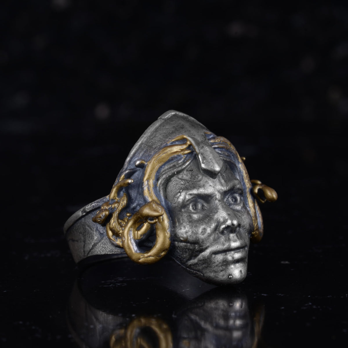 KAMBO 925 Sterling Silver Medusa Head Men's Ring – Handmade Mythological Gothic Ring (Gold Plated) — 6