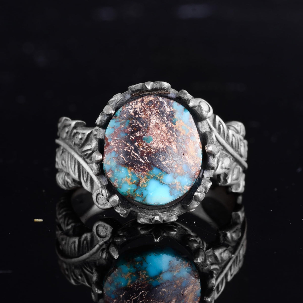 KAMBO Antique Design Green Turquoise Stone Ring - Handmade 925 Sterling Silver Men's Statement Ring (Style-1) — 4