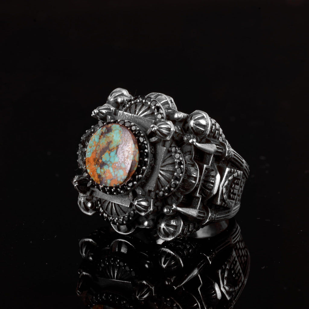925 Sterling Silver 3D Mosque Ring with Natural Arizona Turquoise Stone — 5