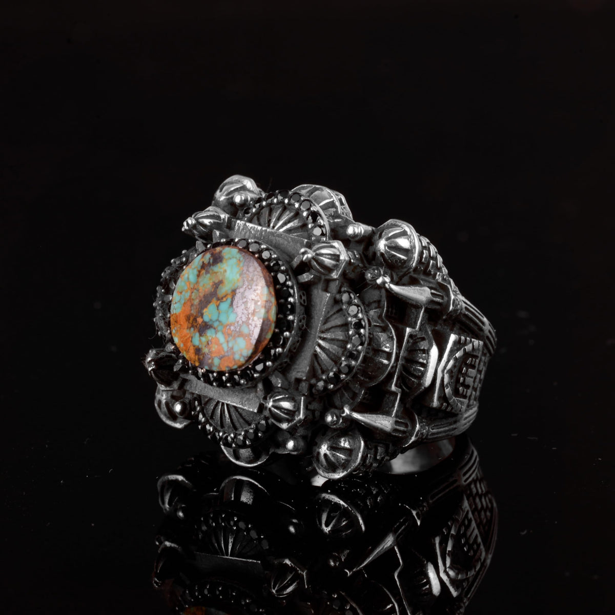 925 Sterling Silver 3D Mosque Ring with Natural Arizona Turquoise Stone — 5