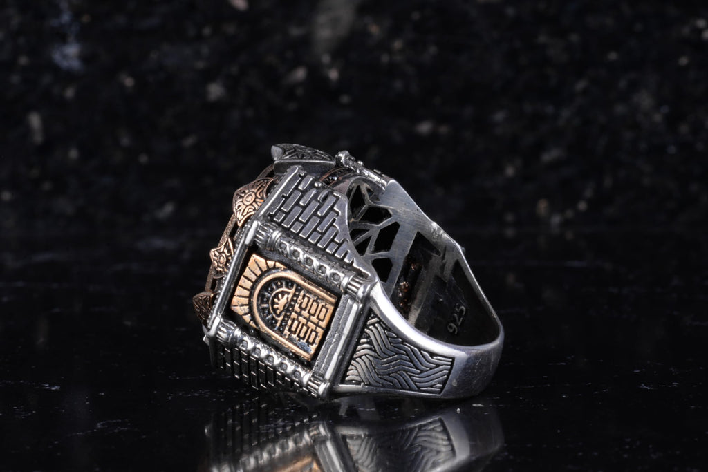 KAMBO Large Men's 925 Sterling Silver Ring Figure – Bronze Detail – Carved Statement Ring (Star of David) — 7