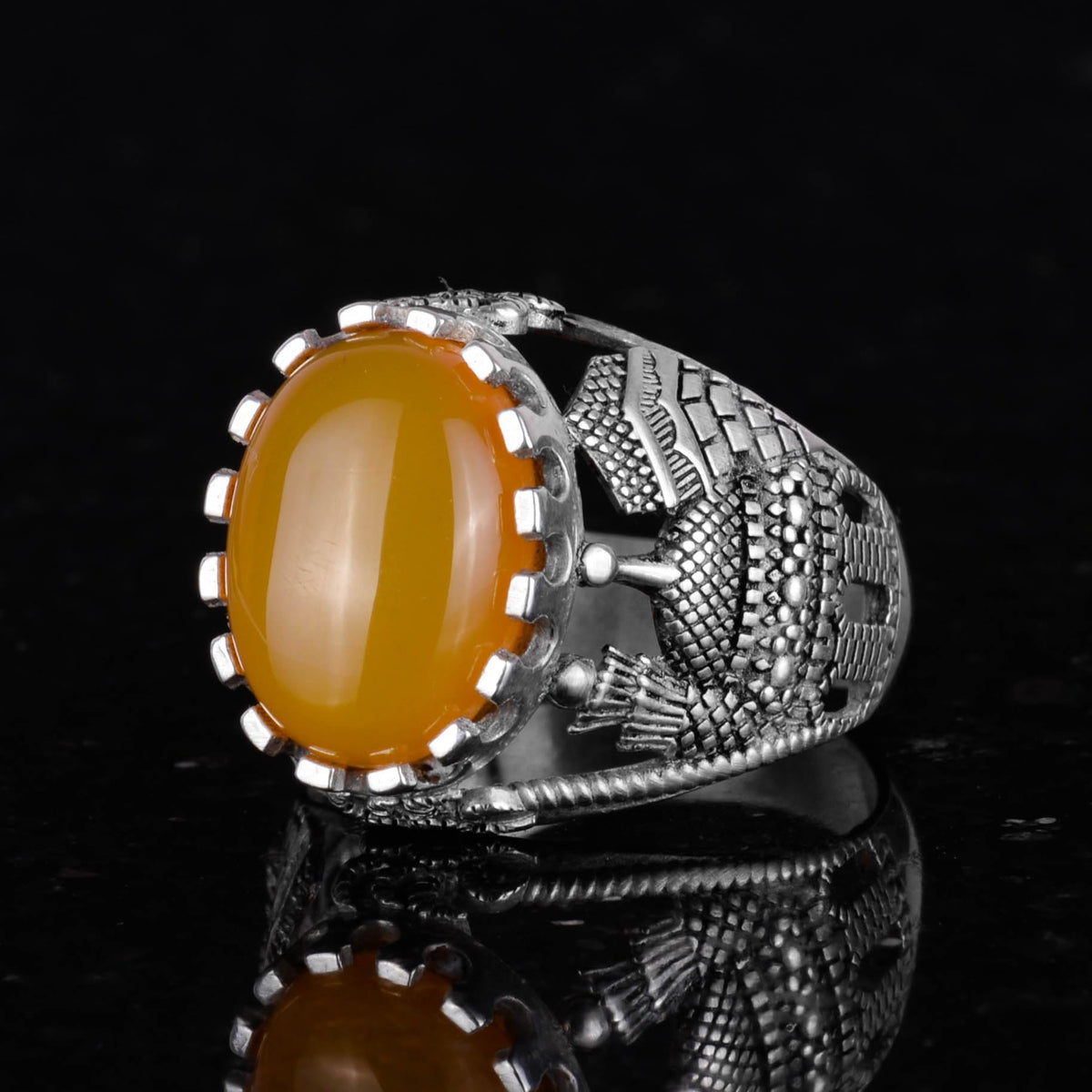 Natural Yellow Agate Stone Ring, 925 Sterling Silver Islamic Ring — 4