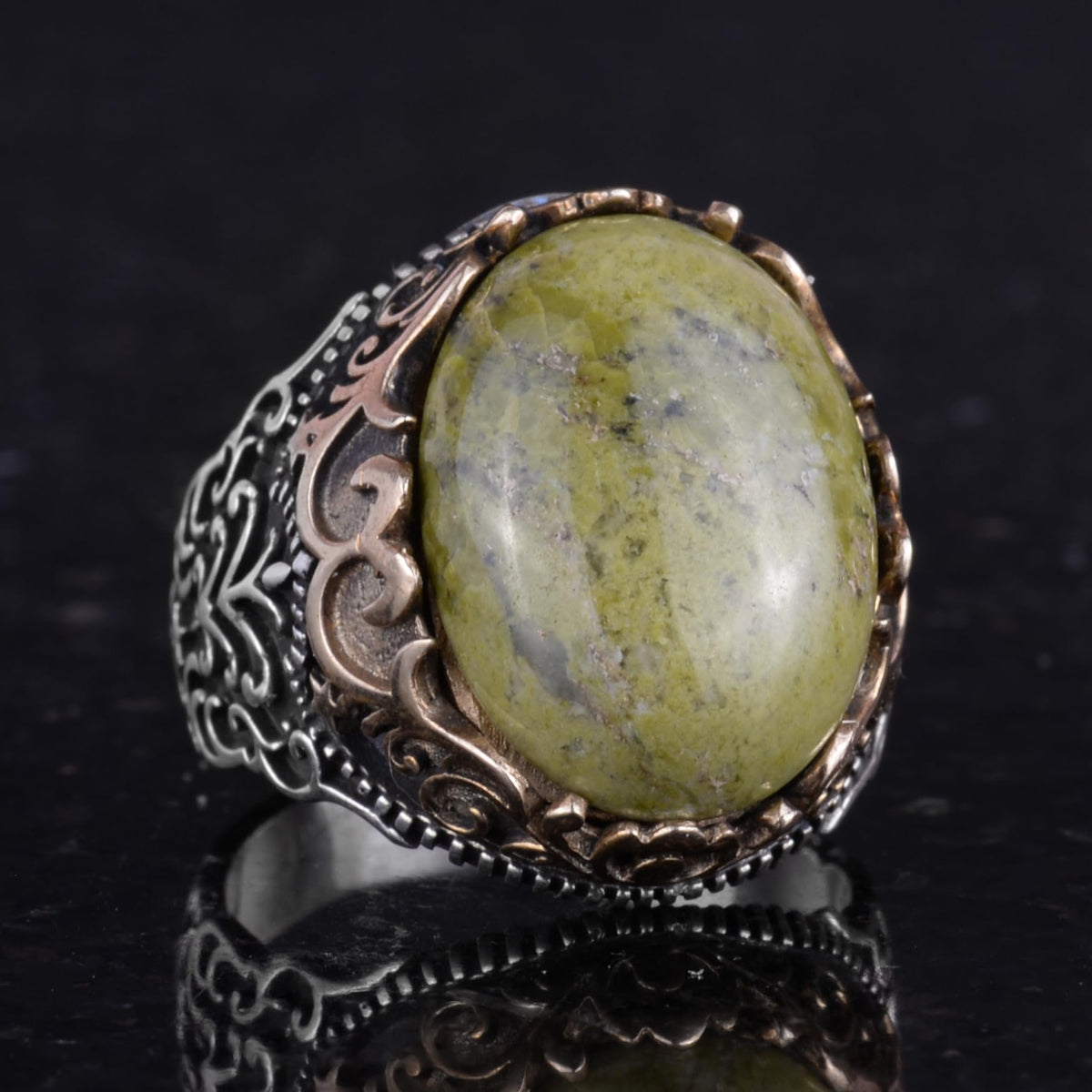 Natural Stone Handmade Ring - 925 Sterling Silver Ring - Unique Unakite Ring — 5