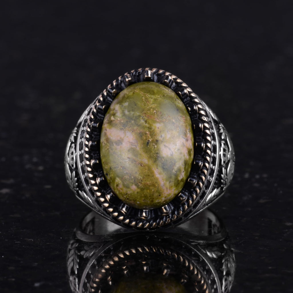 Natural Stone Ring - Handmade Eagle Ring - 925 Sterling Silver (Unakite) — 4