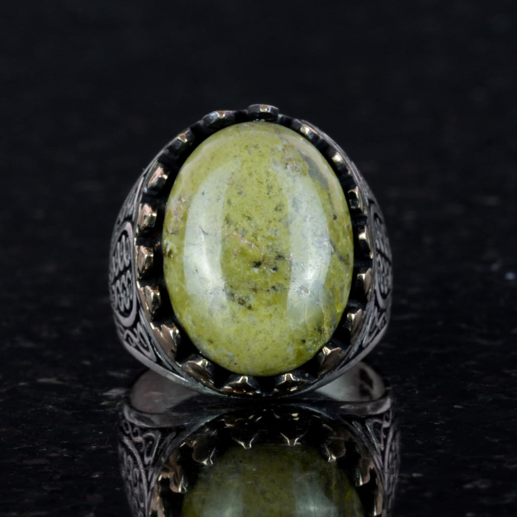 925 Sterling Silver Men's Ring - Unakite Stone Handmade Elegance — 6