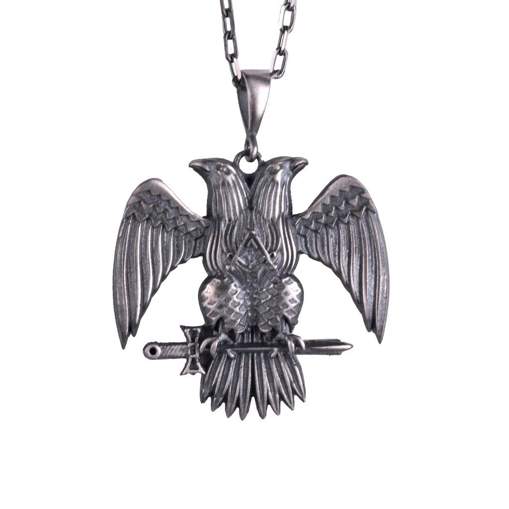 KAMBO Double-Headed Eagle Necklace 925 Sterling Silver – Masonic Symbol Necklace Unisex Power Statement Jewelry
