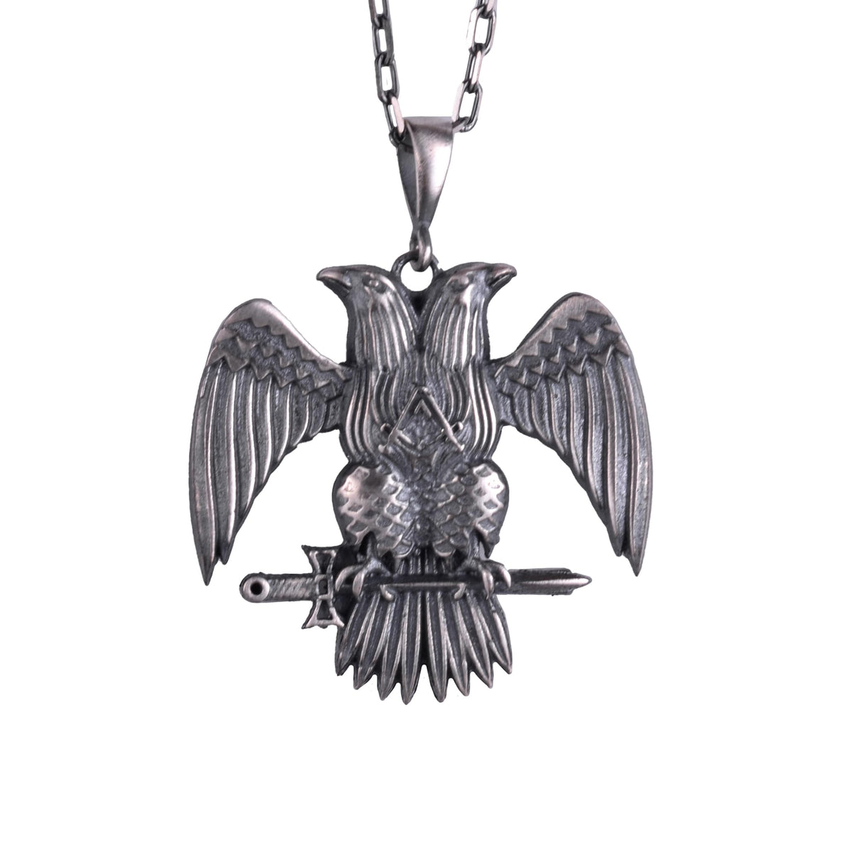 KAMBO Double-Headed Eagle Necklace 925 Sterling Silver – Masonic Symbol Necklace Unisex Power Statement Jewelry