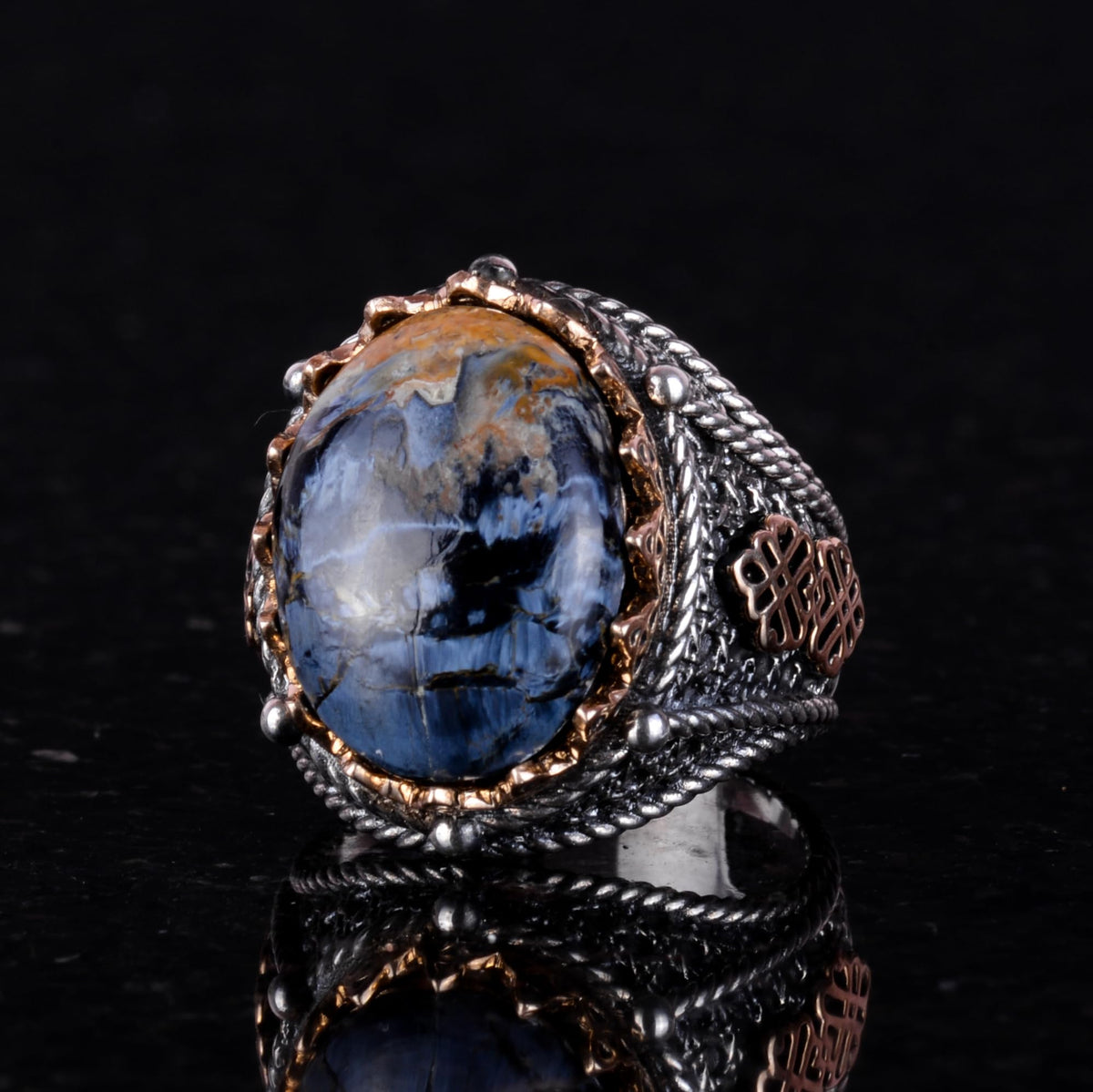 Pietersite Natural Stone Ring, 925 Sterling Silver Ring — 6