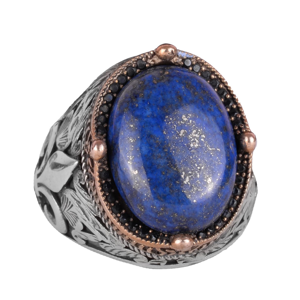 925K Silver Handmade Men's Ring - Available with Various Natural Stones (Lapis Lazuli)