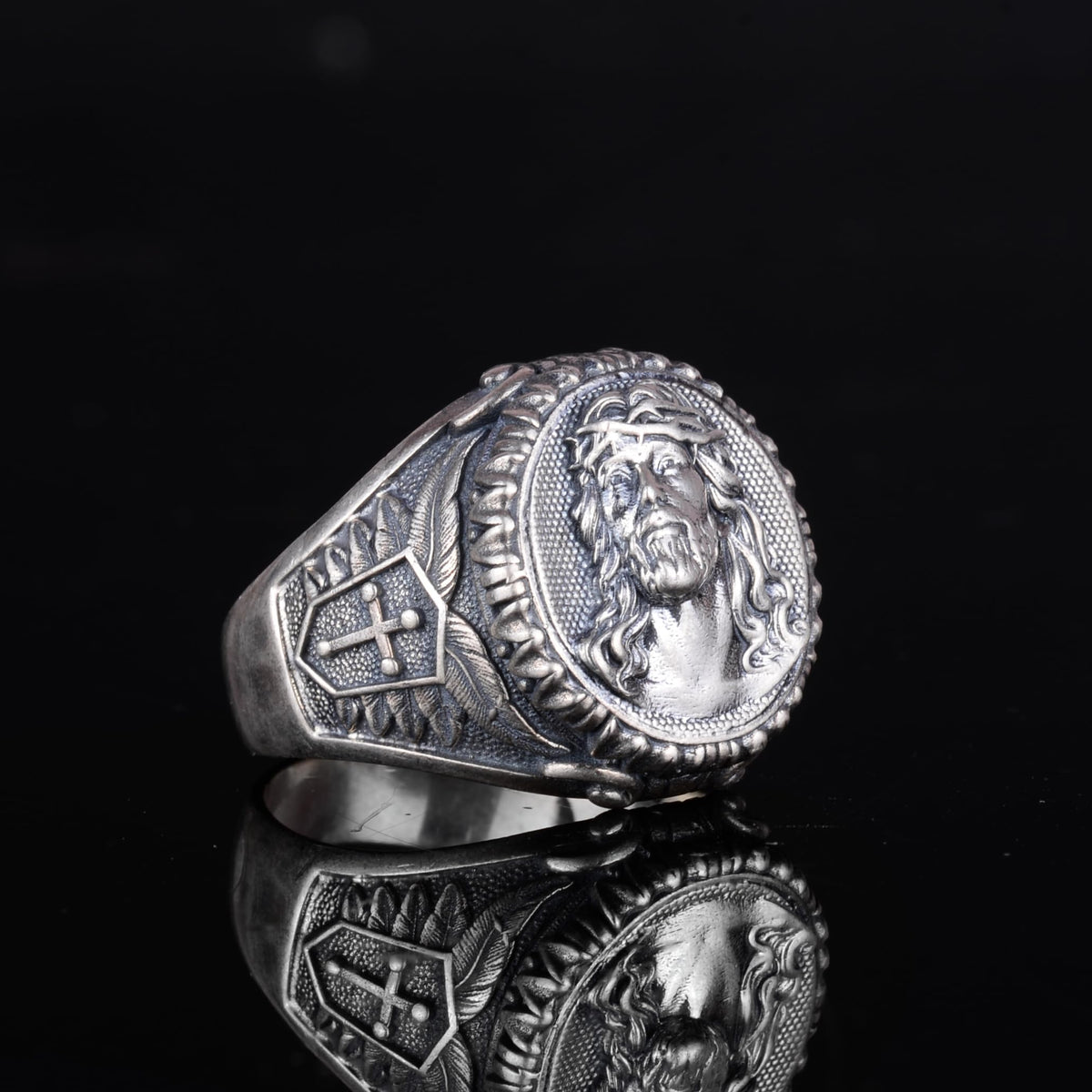 KAMBO 925 Sterling Silver Men's Jesus Christ Ring – Cross Symbol Design – Handmade Christian Religious Jewelry — 6