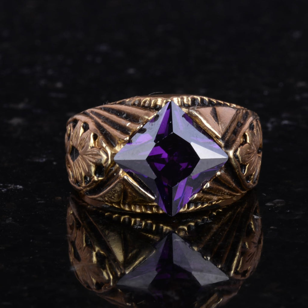 KAMBO Handmade 925 Sterling Silver Ring with Created Amethyst Stone, Modern Unisex Design, Gold Plated Finish, Elegant S