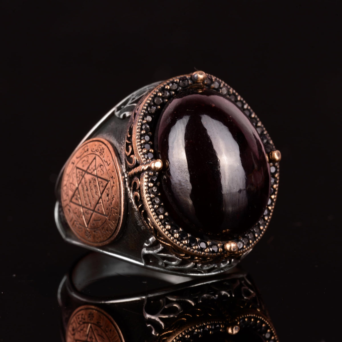 Natural Garnet Stone Ring - 925 Sterling Silver Men's Ring — 5