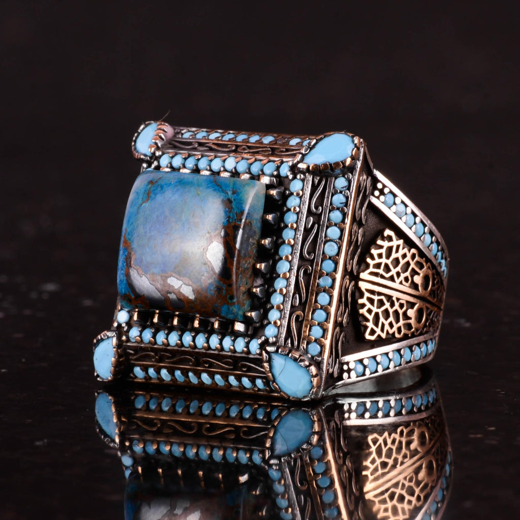 Natural Azurite Stone Ring - 925 Sterling Silver Men's Jewelry — 6
