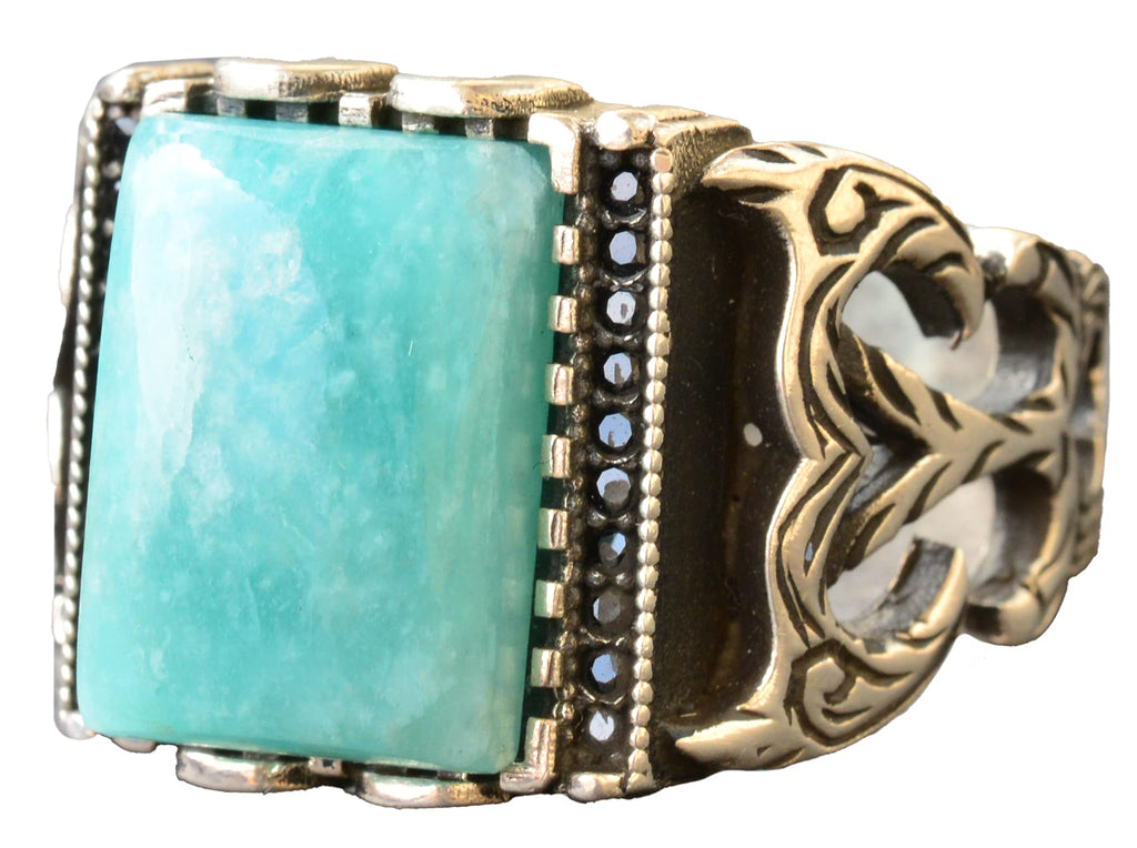 Amazonite Rectangular Stone Men's Ring, 925 Sterling Silver