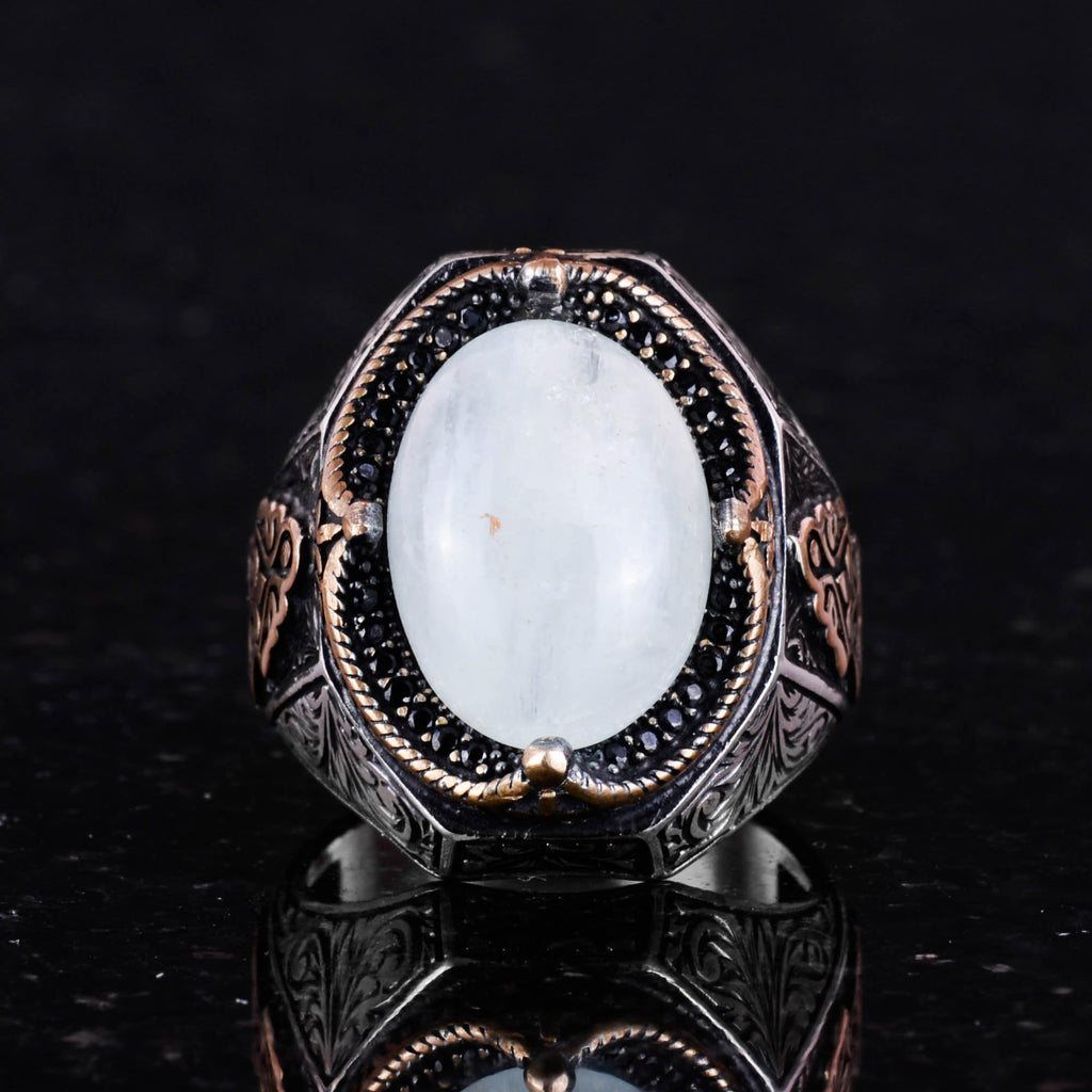 Handmade Cabochon Moonstone Ring - 925 Sterling Silver Men's Ring — 3