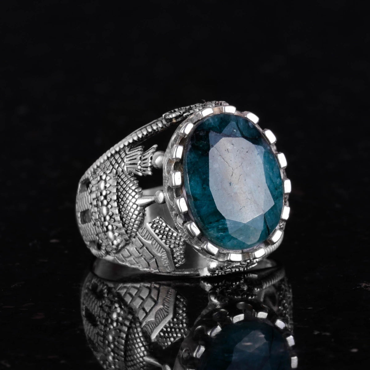 Natural Emerald Stone Ring, 925 Sterling Silver Men's Islamic Ring — 3