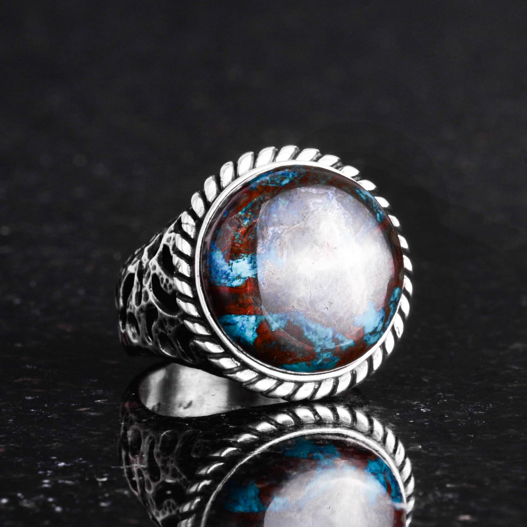 Natural Azurite Stone Ring - 925 Sterling Silver Men's Ring — 3