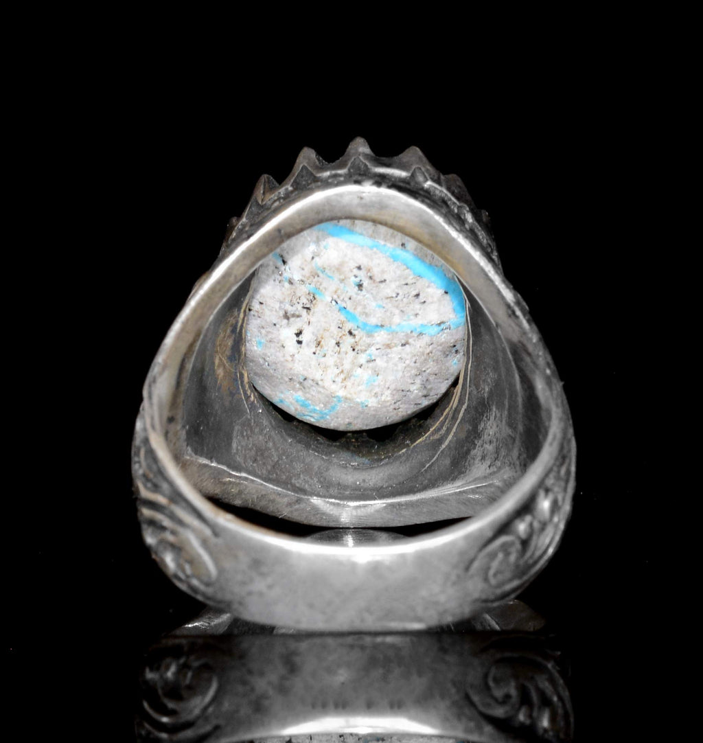 Natural Arizona Turquoise Stone, Silver Men's Ring — 8