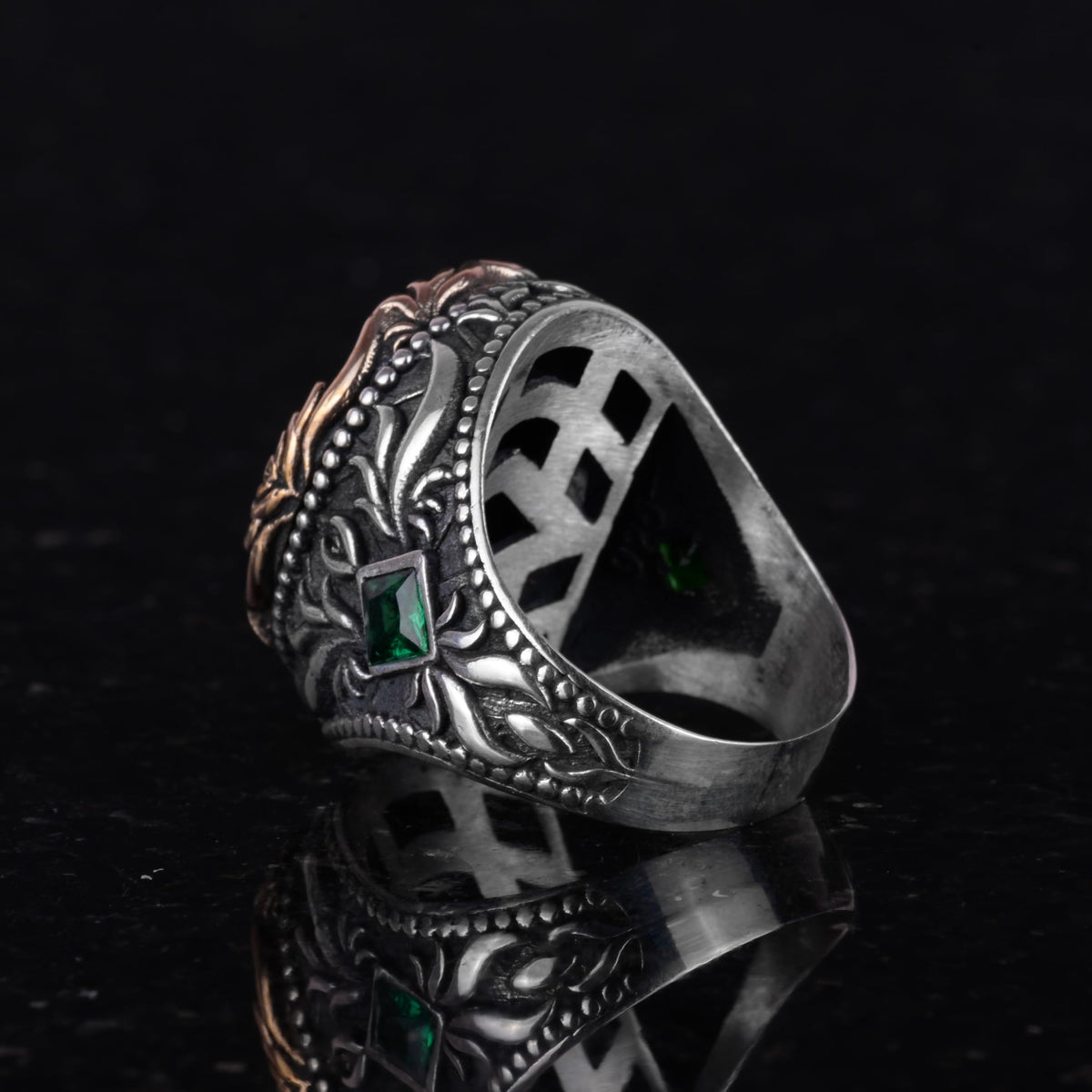 925 Sterling Silver Men's Ring, Natural Emerald Stone — 6