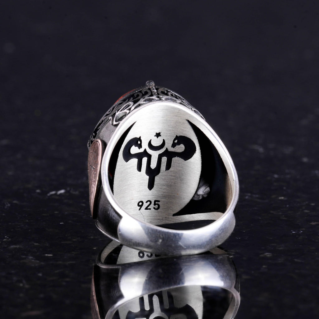 Silver Seal of Solomon Ring, Natural Red Bloodstone Ring – 925 Sterling Silver Men's Ring — 8