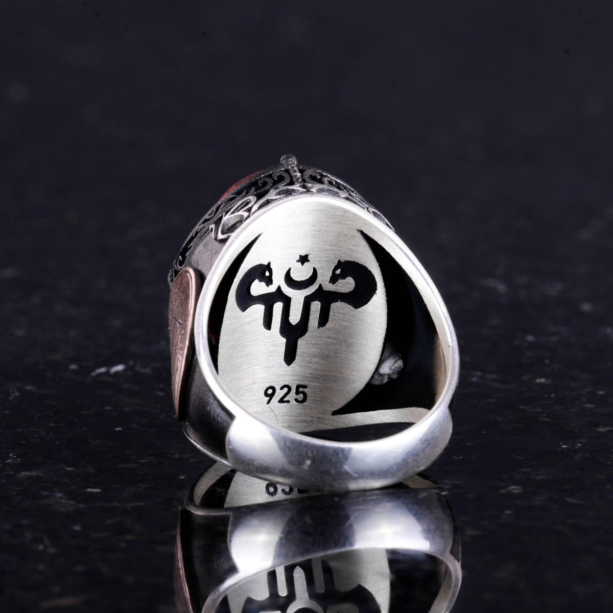 Silver Seal of Solomon Ring, Natural Red Bloodstone Ring – 925 Sterling Silver Men's Ring — 8