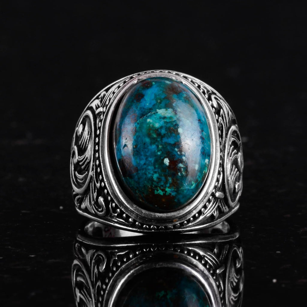 Natural Cryoscolite Stone Ring, 925 Sterling Silver Men's Ring — 3
