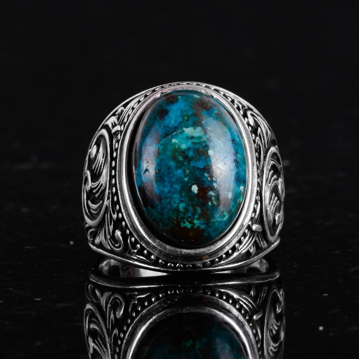 Natural Cryoscolite Stone Ring, 925 Sterling Silver Men's Ring — 3