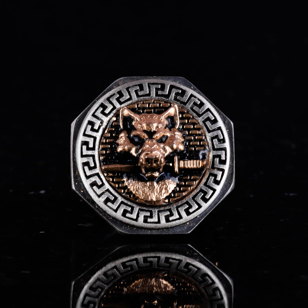 925 Sterling Silver Ring - Greek Pattern Men's Ring - Handmade Ring (Wolf) — 4