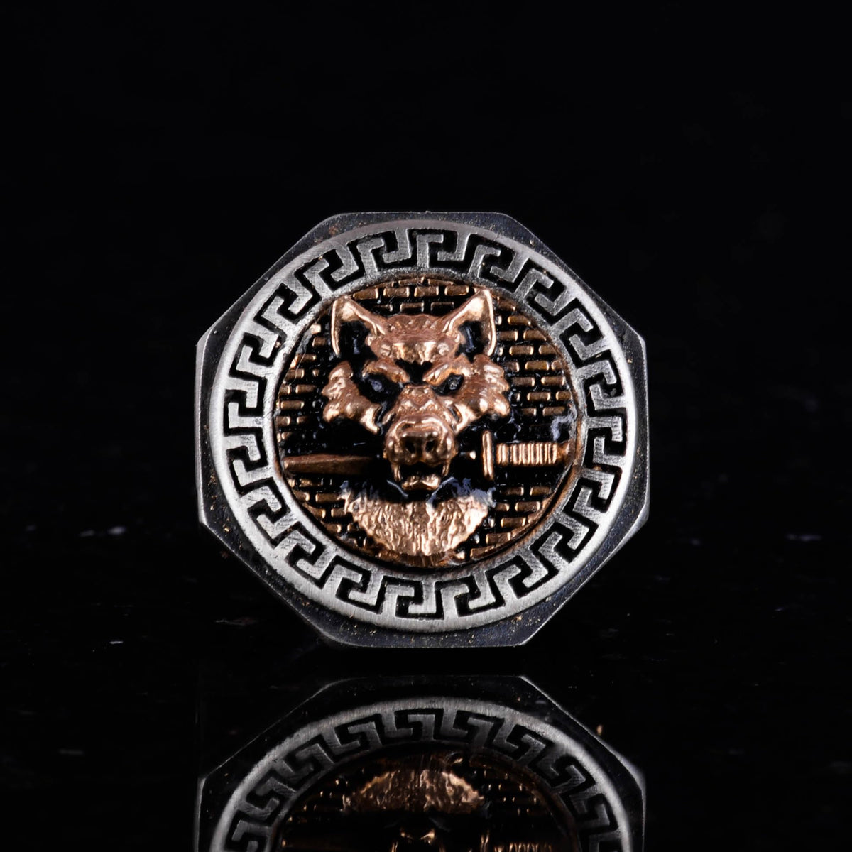 925 Sterling Silver Ring - Greek Pattern Men's Ring - Handmade Ring (Wolf) — 4