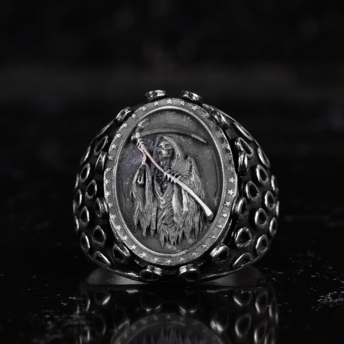 KAMBO Grim Reaper Men's Ring – 925 Sterling Silver Gothic Death Reaper Design – Handmade Dark Fantasy Jewelry – Heavy Statement Ring — 4