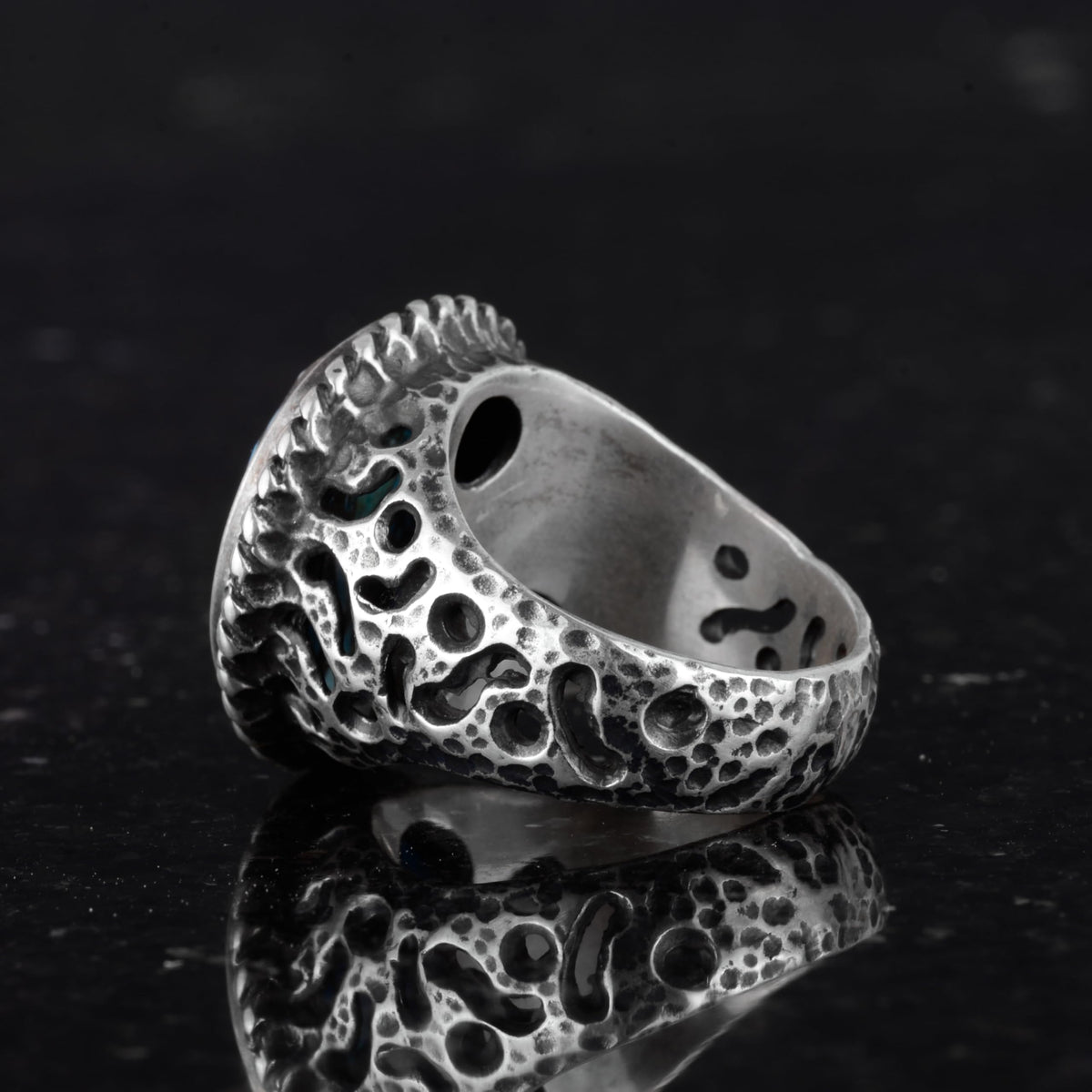 Natural Turquoise Stone Silver Men's Ring, Bold Design — 7