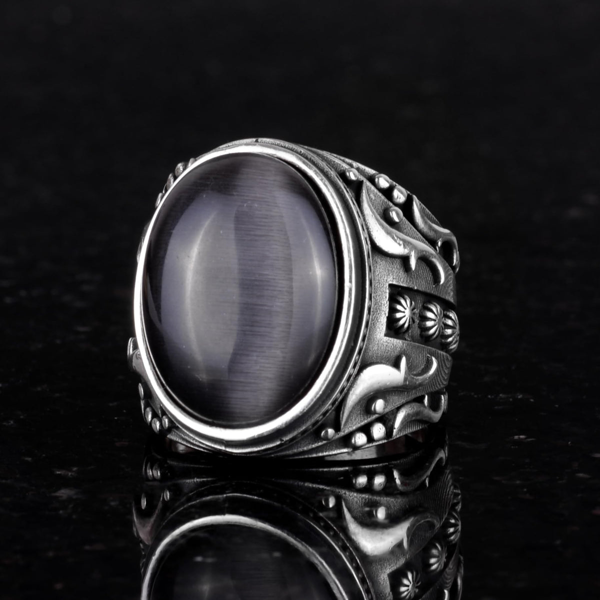 Synthetic Stone Ring, 925 Sterling Silver Ring, Designer Silver Men's Ring — 3