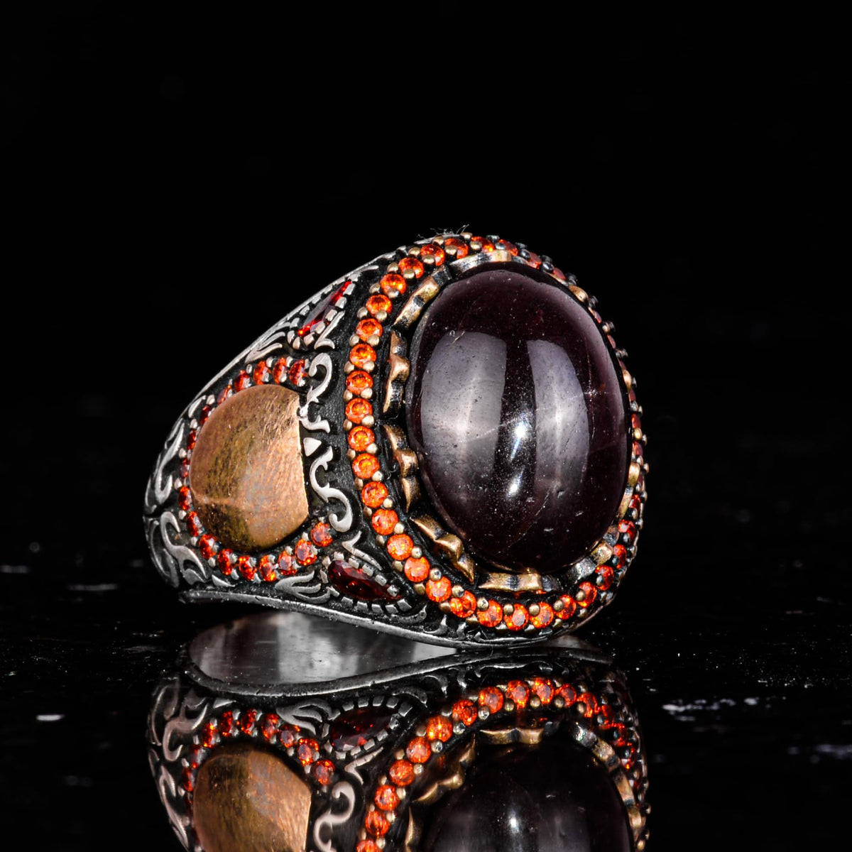 Kambo Men's 925 Sterling Silver Ring with Natural Star Garnet Gemstone - Handmade Ring — 5