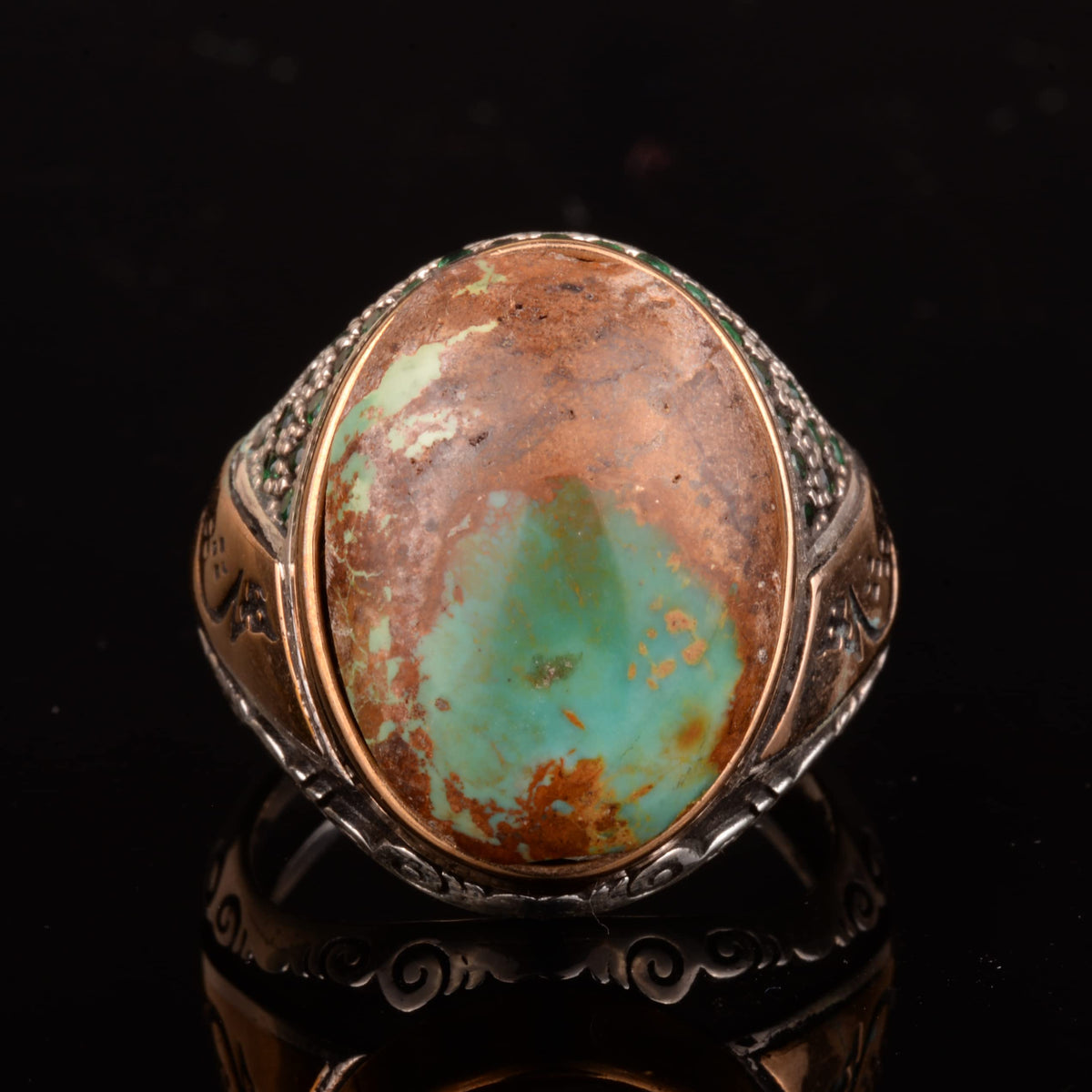 Natural Arizona Turquoise Stone Men's Ring, 925 Sterling Silver Ring — 3