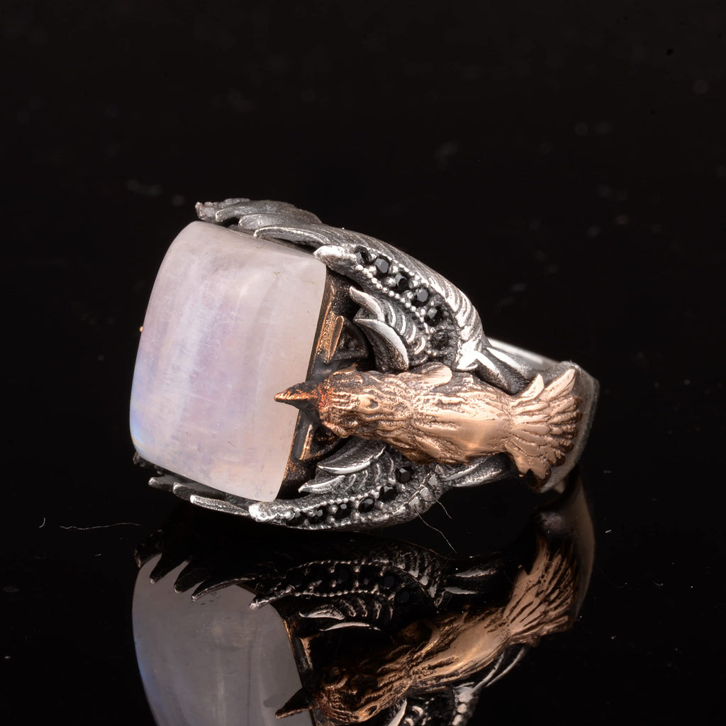 Natural Moonstone Eagle Men's Ring — 3