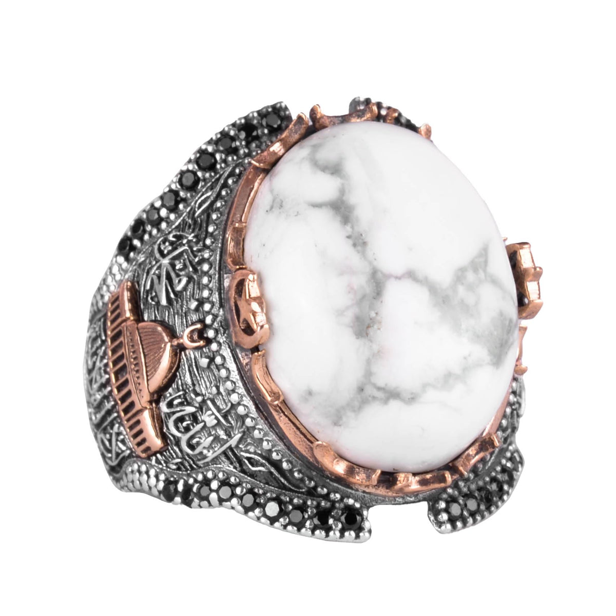 Natural Howlite Stone Men's Ring - 925 Sterling Silver