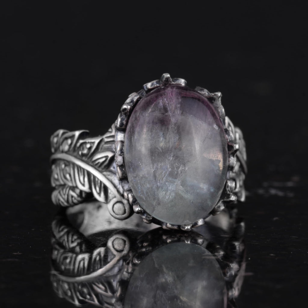 Women's Ring with Natural Fluorite Stone, Vintage Boho Design — 6