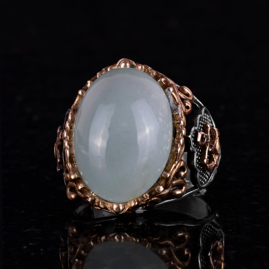 Nautical Rope Silver Ring, Natural Stone Ring, 925 Sterling Silver Ring (Cabochon Aquamarine) — 6