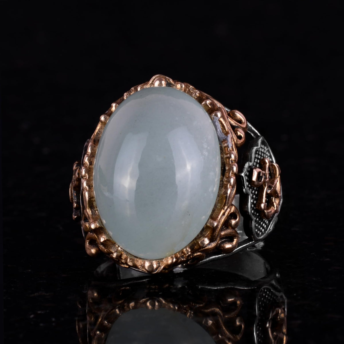 Nautical Rope Silver Ring, Natural Stone Ring, 925 Sterling Silver Ring (Cabochon Aquamarine) — 6