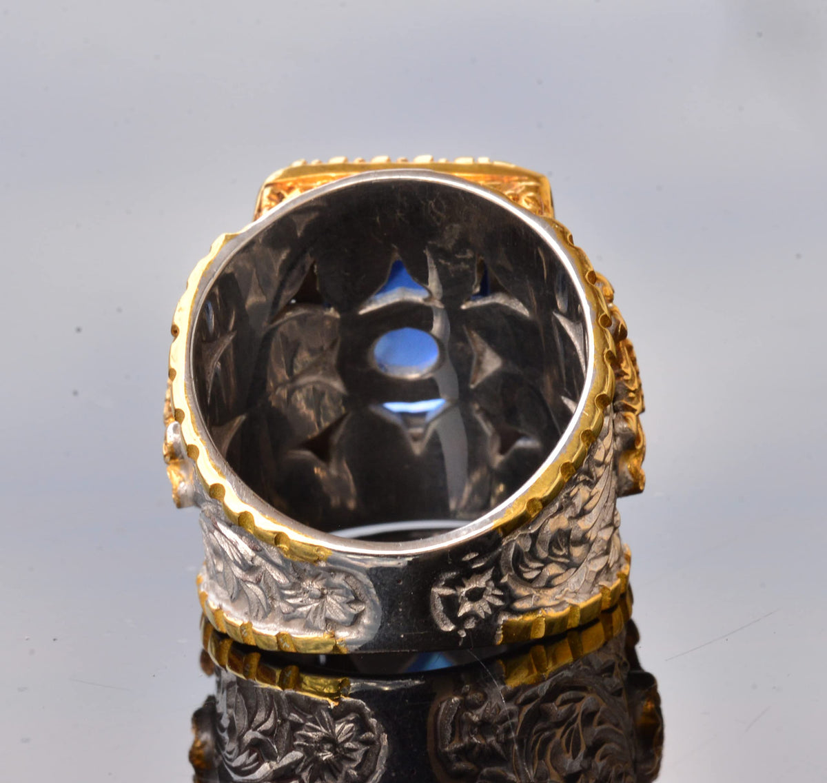 Handmade Zircon Stone Gold Plated Silver Men's Ring - Symbol of Wisdom and Sovereignty — 8