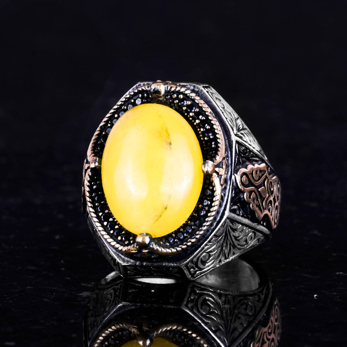 925 Sterling Silver Ring - Natural Yellow Agate Stone Ring (Model-2) — 5