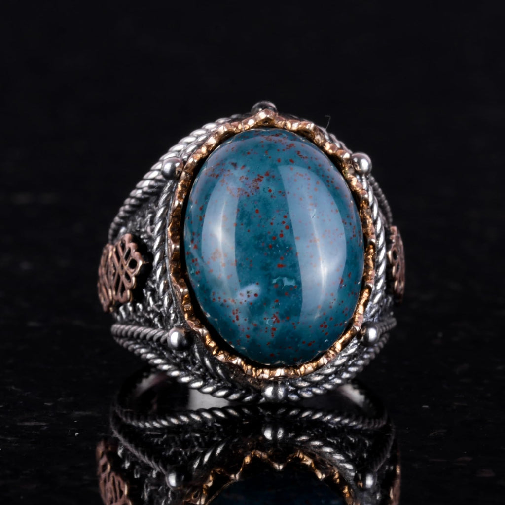 925 Sterling Silver Ring - Green Bloodstone — 3