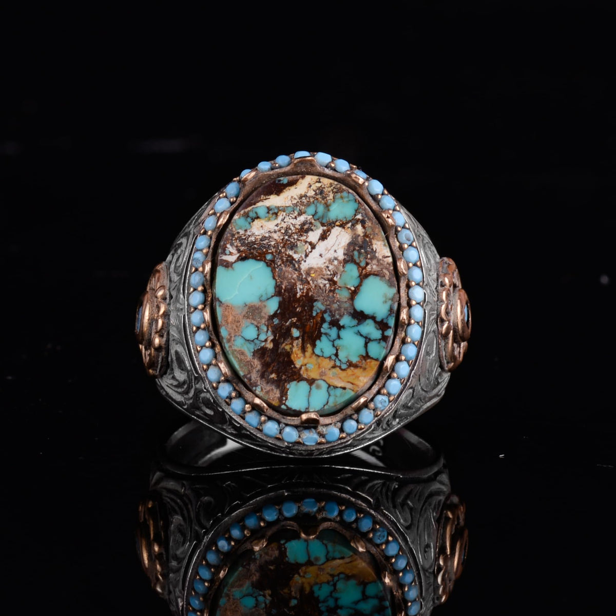 KAMBO Authentic Arizona Turquoise Stone Men's Ring - Natural Stone Handcrafted 925 Sterling Silver Ring — 4