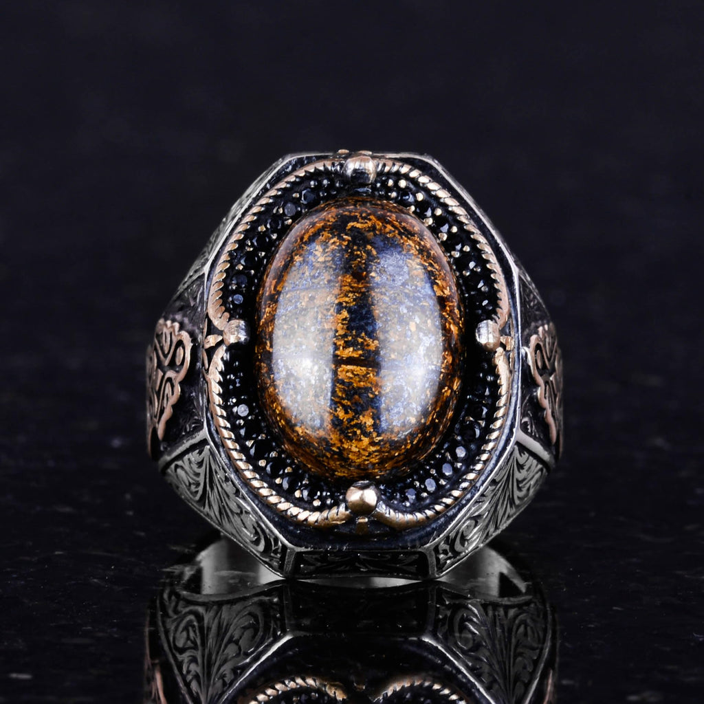 Handcrafted Natural Bronzite Stone Ring - 925 Sterling Silver Men's Ring (Model-2) — 4