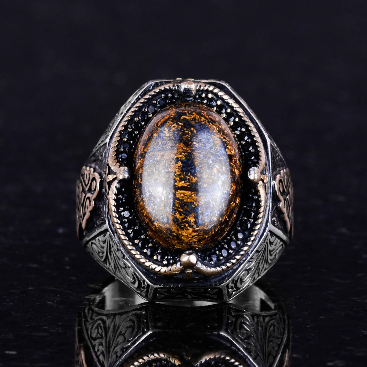Handcrafted Natural Bronzite Stone Ring - 925 Sterling Silver Men's Ring (Model-2) — 4